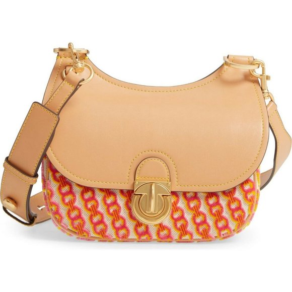 NEW TORY BURCH Small James Leather & Fil Coupé Saddle Bag